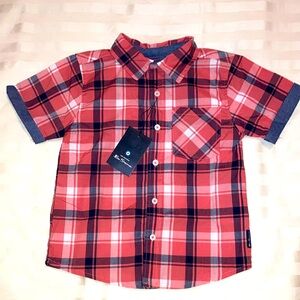 Kids Ben Sherman short sleeved button up. Sz4T, pink, blue, white plaid. NWT